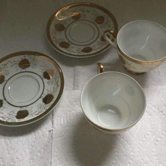 Japanese porcelain tea coffee cup saucer set of two gold - Picture 3 of 5